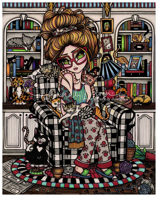Crazy Cat Lady Coloring Page Set Fun Kitties Whimsy Girl Line Art PDF  Printable Download Hannah Lynn 
